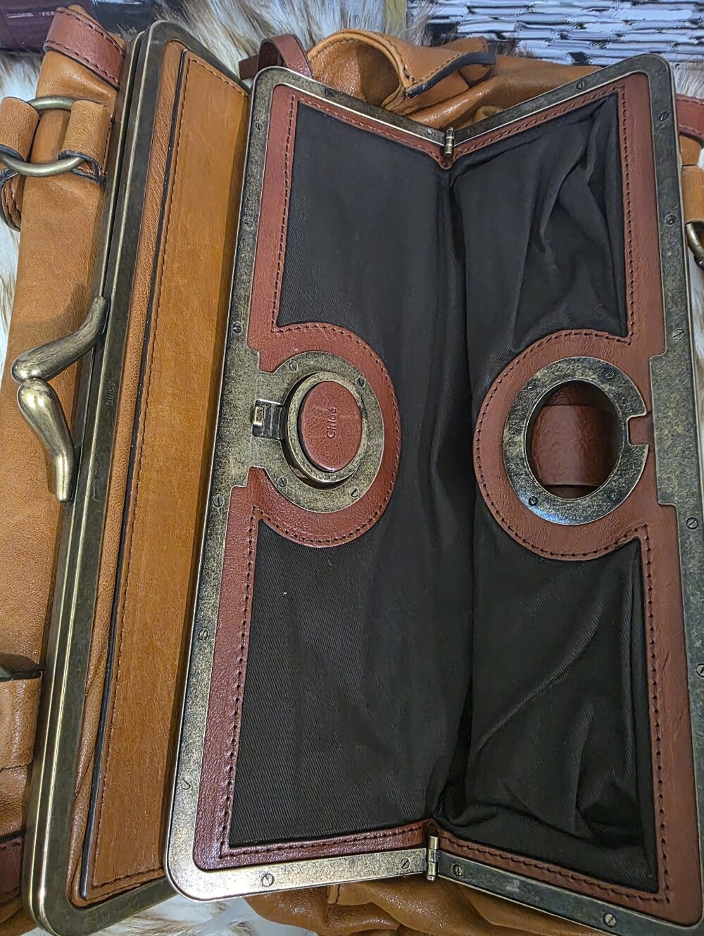 Vintage - rare Chloe Maggie brown kisslock satchel. - Picture 9 of 10